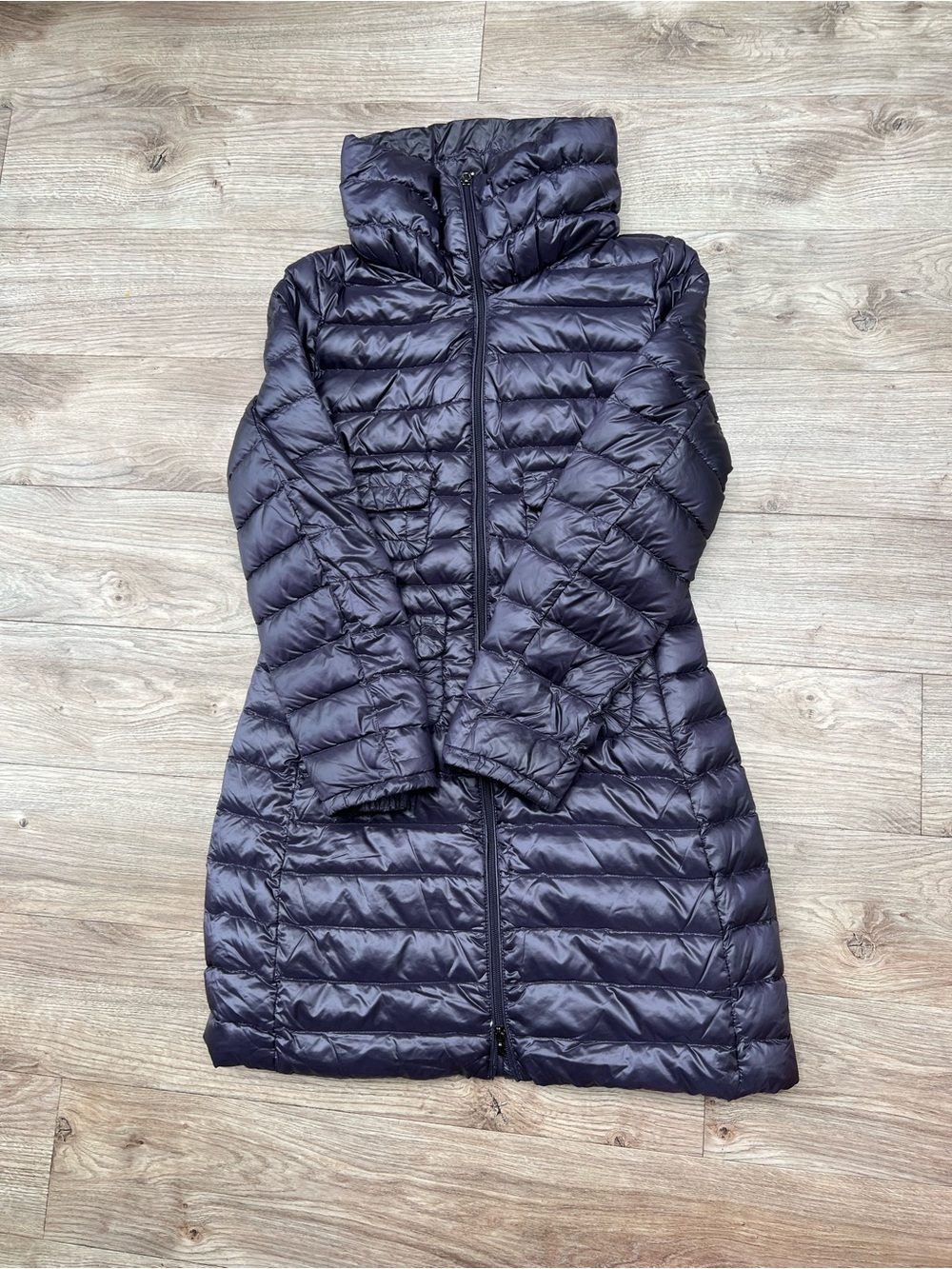 Women's Long Quilted Puffer Coat in dark Purple